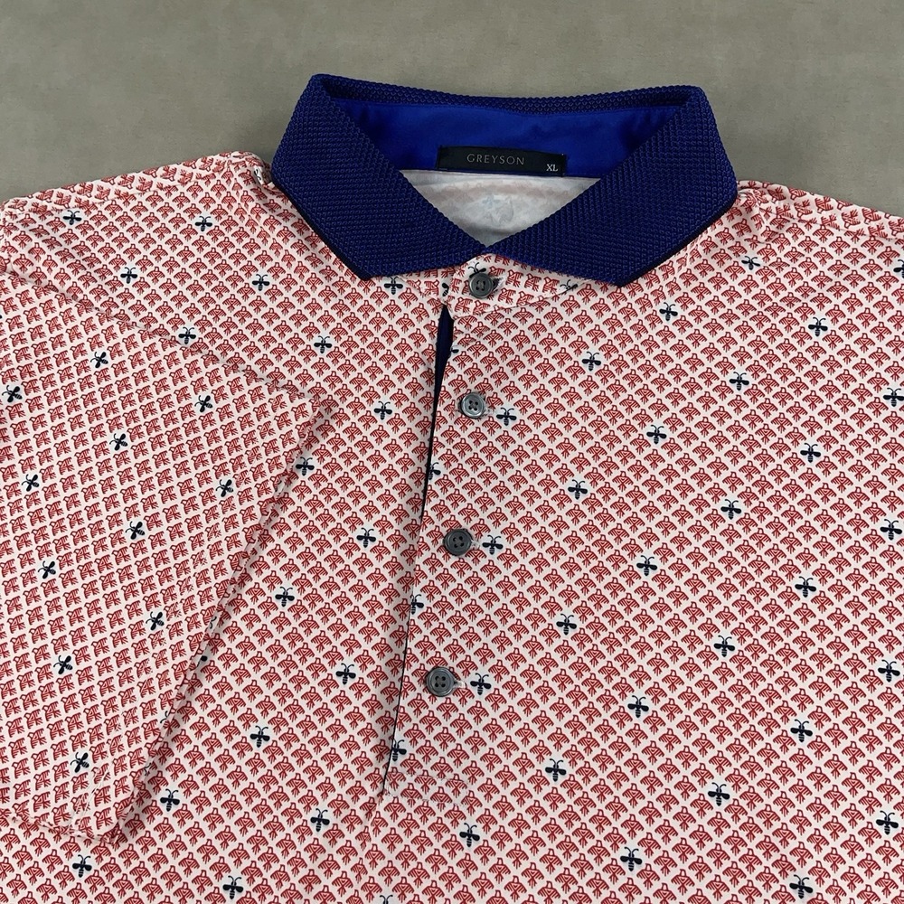 Greyson Polo Shirt Men's XL Red Bee Phoenix Print Golf Performance Stretch